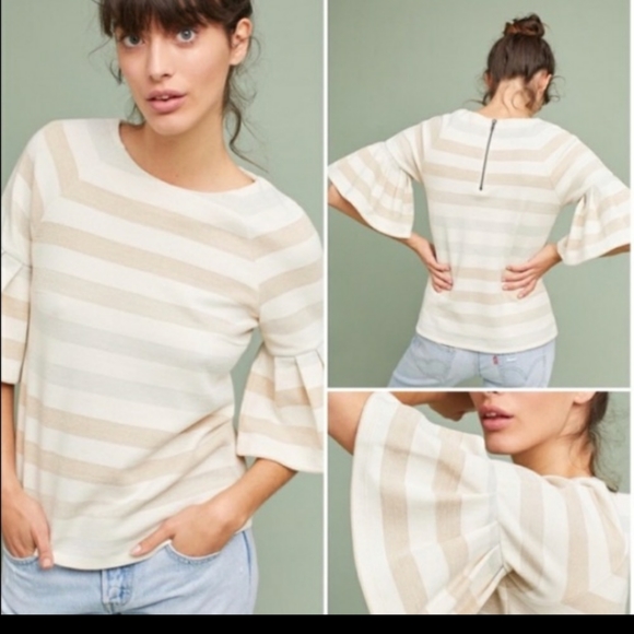 Maeve Helsa striped top bell sleeves metallic - Picture 4 of 11